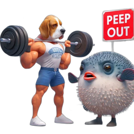 animal, concept art, 3d render, gym, setting, muscular, dog, lifts transparent PNG cut-out