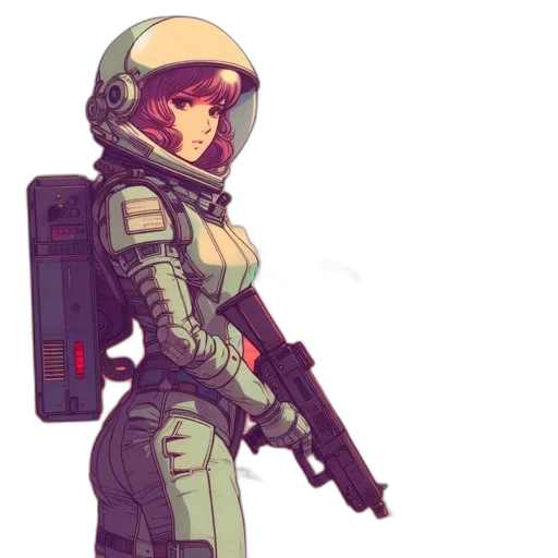 robot, weapon, jacket, dress, concept art, cyberpunk, pixel art, comic book art transparent PNG cut-out