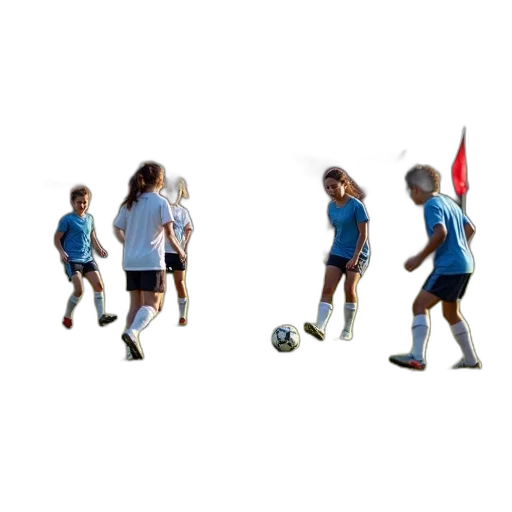 3d render, photorealistic, group, people, playing, soccer, grassy, field transparent PNG cut-out