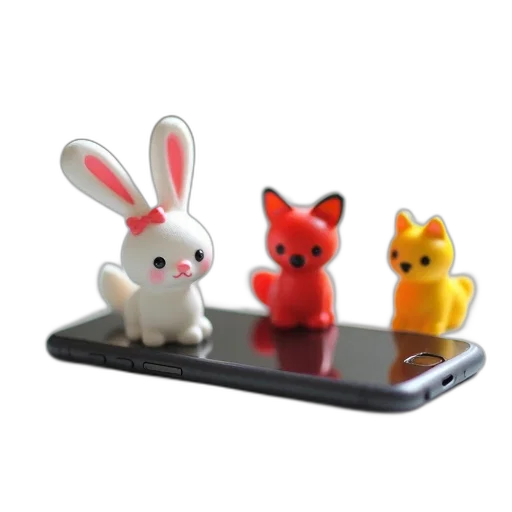 3d render, collection, small, colorful, figurines, displayed, white, surface transparent PNG cut-out