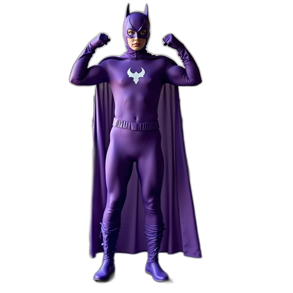 concept art, person, standing, treadmill, wearing, purple, superhero, costume transparent PNG cut-out