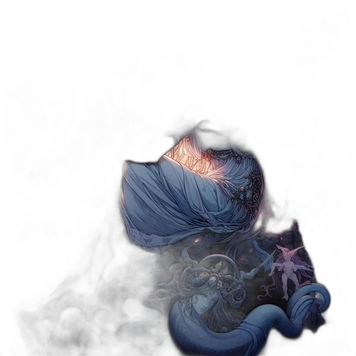 mask, hair, creature, dragon, fantasy art, watercolor, concept art, photorealistic transparent PNG cut-out