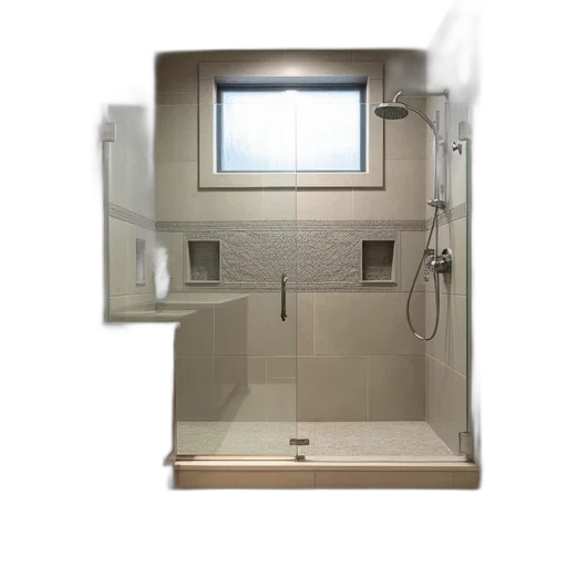 3d render, photorealistic, modern, bathroom, large, walk-in, shower, featuring transparent PNG cut-out