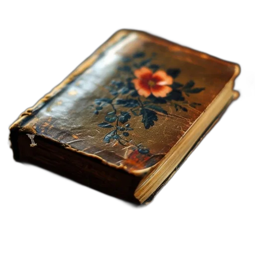 furniture, jewelry, photorealistic, vintage, book, worn-out, cover, floral transparent PNG cut-out