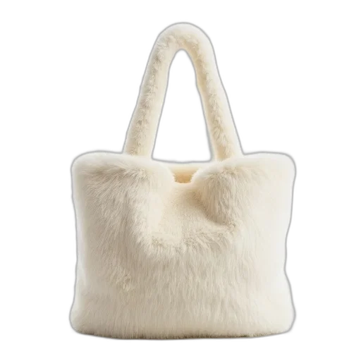 white, tote, bag, fluffy, furry, texture, resembling, sheep transparent PNG cut-out