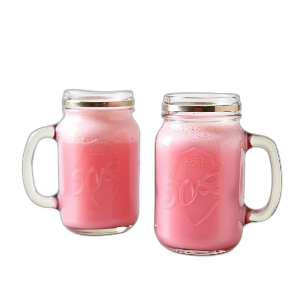 bottle, food, 3d render, two, frosted, mugs, filled, pink transparent PNG cut-out