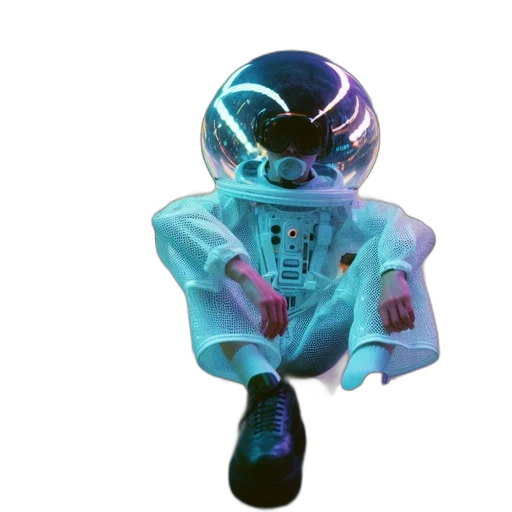robot, staff, jacket, mask, vaporwave, 3d render, concept art, cyberpunk transparent PNG cut-out