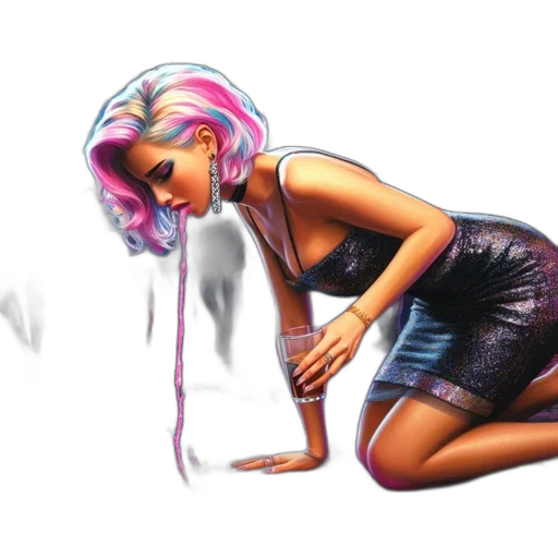 dress, hair, concept art, comic book art, vaporwave, watercolor, neon lights, underwater transparent PNG cut-out