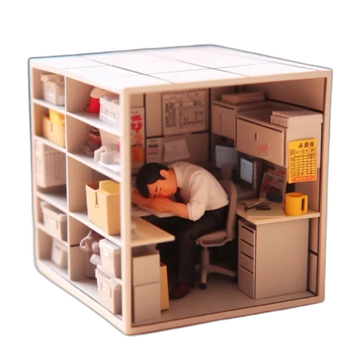 furniture, 3d render, photorealistic, concept art, office, worker, leans, over transparent PNG cut-out