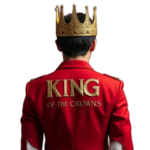 crown, jacket, photorealistic, red, onesuit, text, king, crowns transparent PNG cut-out