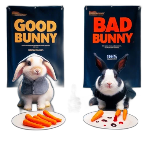 3d render, concept art, two, rabbits, lab, coats, sit, side-by-side transparent PNG cut-out
