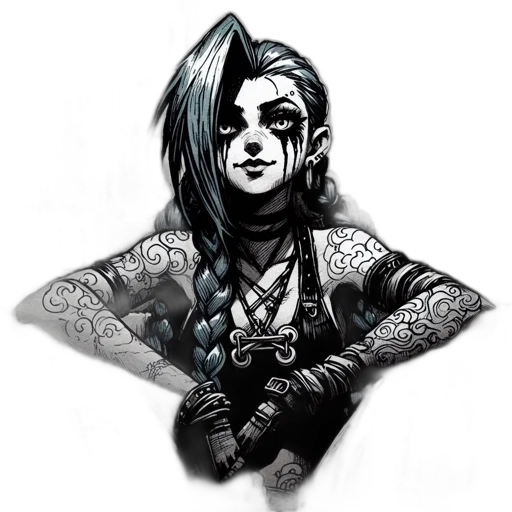 jewelry, comic book art, fantasy art, cyberpunk, concept art, melancholic, tattooed, female transparent PNG cut-out