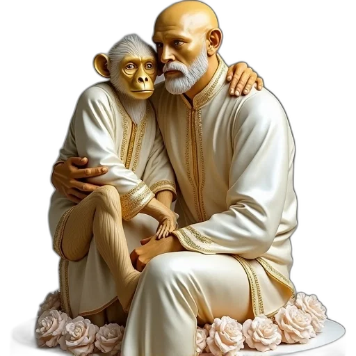 photorealistic, 3d render, concept art, golden, statue, man, monkey, sitting transparent PNG cut-out