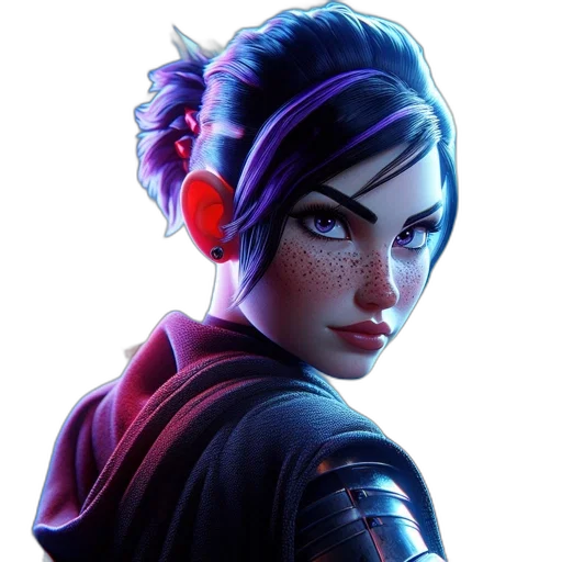 staff, face, weapon, jacket, concept art, cyberpunk, fantasy art, photorealistic transparent PNG cut-out