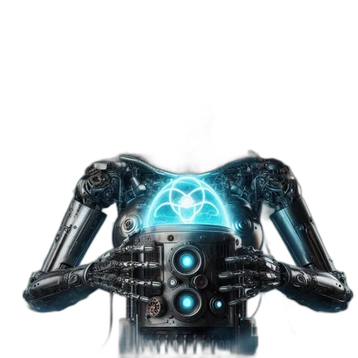 robot, jacket, mask, staff, cyberpunk, concept art, 3d render, comic book art transparent PNG cut-out