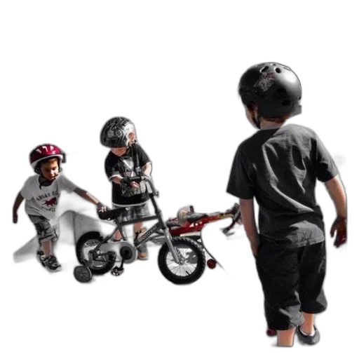 photorealistic, concept art, 3d render, group, children, skate, park, helmets transparent PNG cut-out