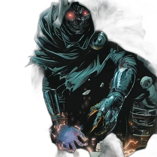 mask, concept art, comic book art, cyberpunk, fantasy art, dark, character, skeletal transparent PNG cut-out