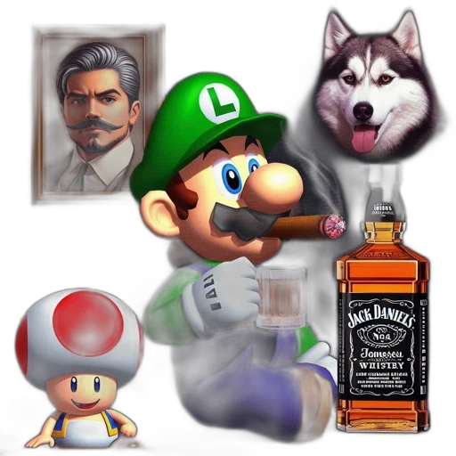 bottle, hat, animal, pixel art, concept art, 3d render, photorealistic, monochrome transparent PNG cut-out