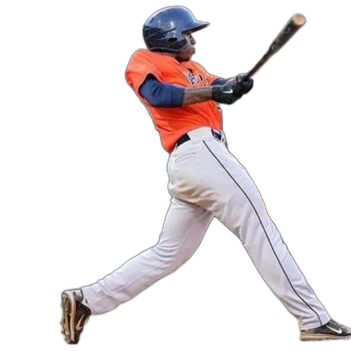 baseball, player, orange, jersey, swings, his, bat transparent PNG cut-out
