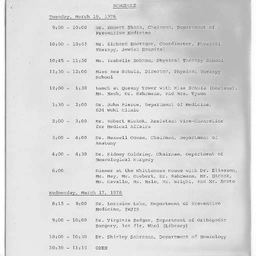 tuesday, march, 1976, schedule, robert, shank, chairman, department transparent PNG cut-out
