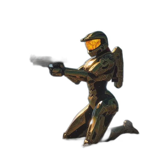 robot, weapon, concept art, pixel art, 3d render, fantasy art, green, golden transparent PNG cut-out