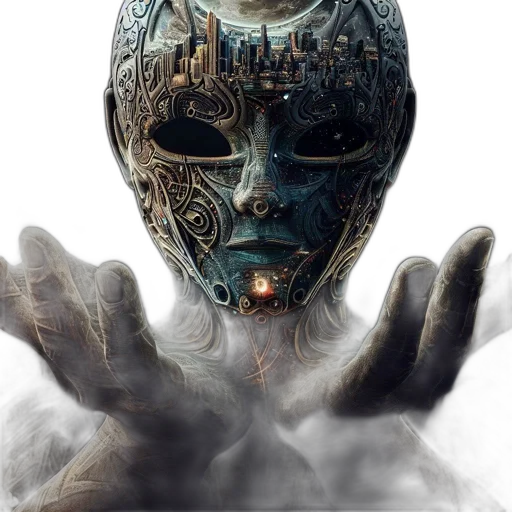 mask, robot, face, creature, cyberpunk, concept art, fantasy art, photorealistic transparent PNG cut-out