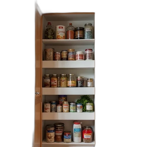 food, bottle, furniture, kitchen, pantry, wooden, cabinets, white transparent PNG cut-out