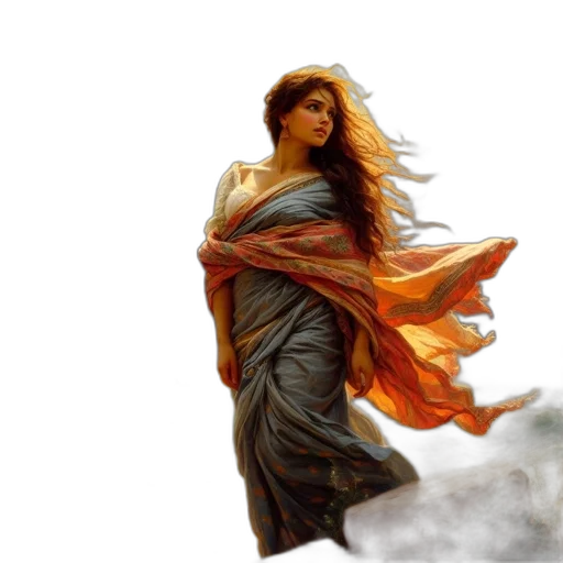dress, fantasy art, oil painting, concept art, photorealistic, snow, rain, fog transparent PNG cut-out