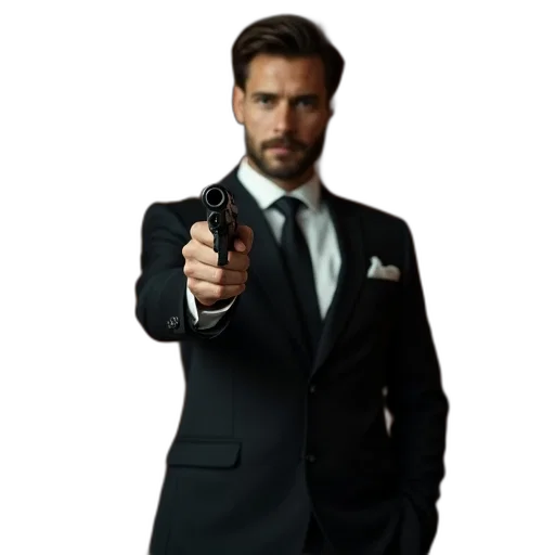 weapon, jacket, staff, photorealistic, concept art, 3d render, man, black transparent PNG cut-out