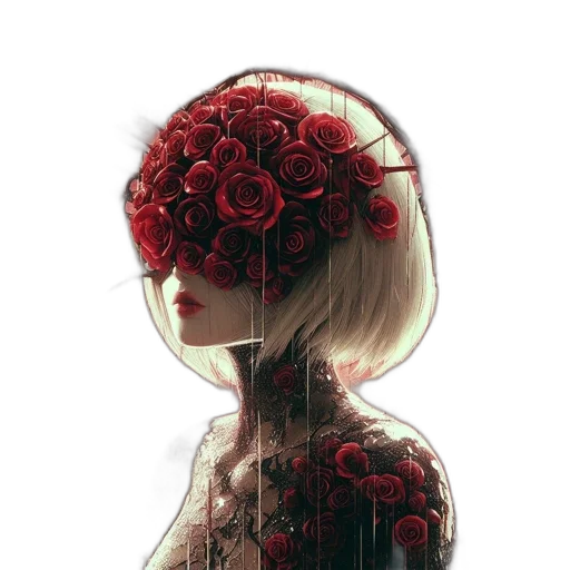 flower, mask, robot, dress, concept art, pixel art, cyberpunk, fantasy art transparent PNG cut-out