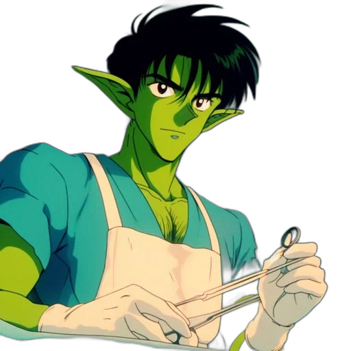 staff, concept art, fantasy art, anime, cartoon, green, green-skinned, animated transparent PNG cut-out