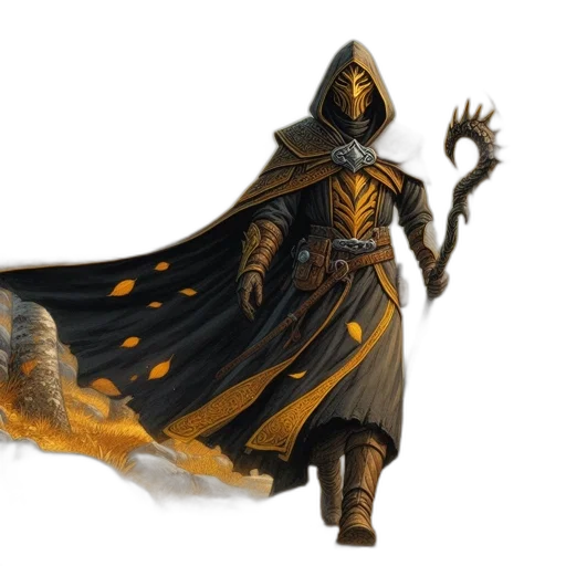 sword, staff, concept art, fantasy art, comic book art, pixel art, golden, dark transparent PNG cut-out