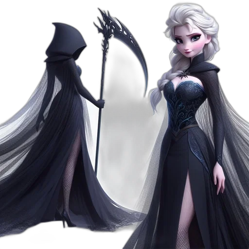 dress, concept art, fantasy art, comic book art, 3d render, dark, monochrome, blue transparent PNG cut-out