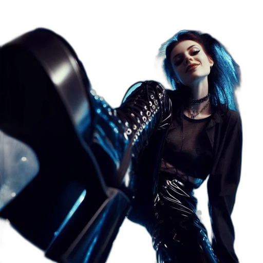 hair, robot, dress, jacket, cyberpunk, concept art, blue, dark transparent PNG cut-out