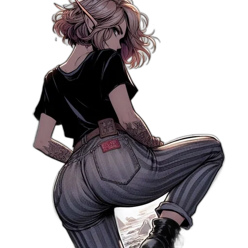 staff, jacket, hair, weapon, concept art, comic book art, cyberpunk, watercolor transparent PNG cut-out