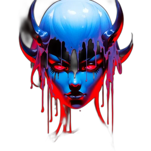 mask, face, concept art, fantasy art, comic book art, pixel art, blue, red transparent PNG cut-out