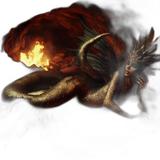 dragon, creature, animal, hair, concept art, fantasy art, photorealistic, 3d render transparent PNG cut-out