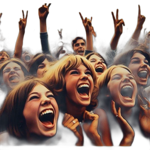 photorealistic, lively, youthful, crowd, concert, event, raises, their transparent PNG cut-out