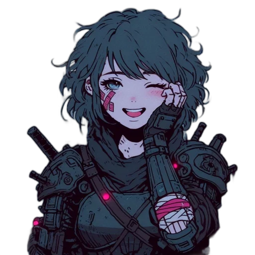 weapon, robot, staff, face, cyberpunk, pixel art, anime, concept art transparent PNG cut-out