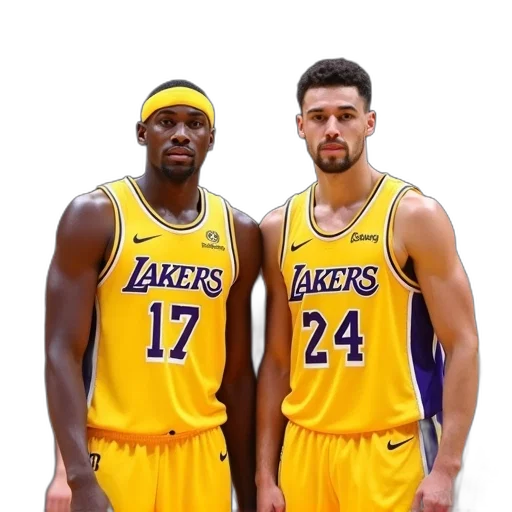 concept art, two, basketball, players, yellow, jerseys, number, standing transparent PNG cut-out