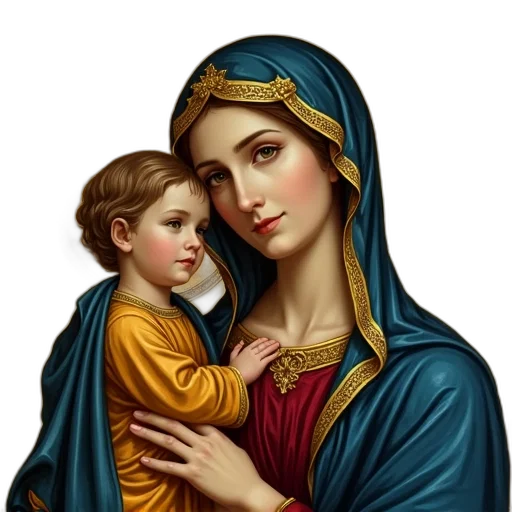 photorealistic, oil painting, pixel art, detailed, painting, virgin, mary, christ transparent PNG cut-out