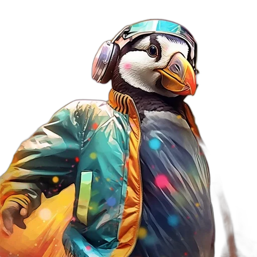 jacket, animal, mask, staff, concept art, vaporwave, pixel art, fantasy art transparent PNG cut-out