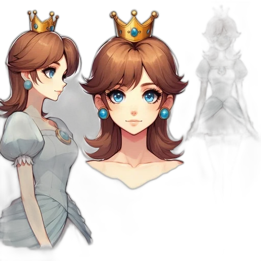 crown, dress, concept art, fantasy art, pixel art, anime, pastel, monochrome transparent PNG cut-out