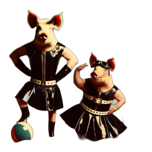 dress, mask, animal, 3d render, concept art, two, pigs, dressed transparent PNG cut-out
