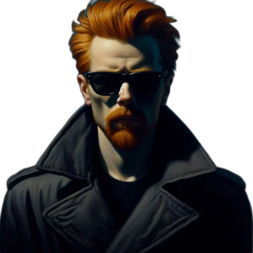 jacket, face, mask, staff, concept art, comic book art, cyberpunk, photorealistic transparent PNG cut-out