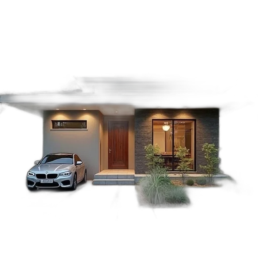 car, building, 3d render, photorealistic transparent PNG cut-out