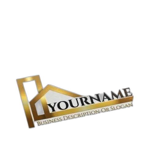 3d render, gold-colored, logo, featuring, house, outline, placeholder, text transparent PNG cut-out