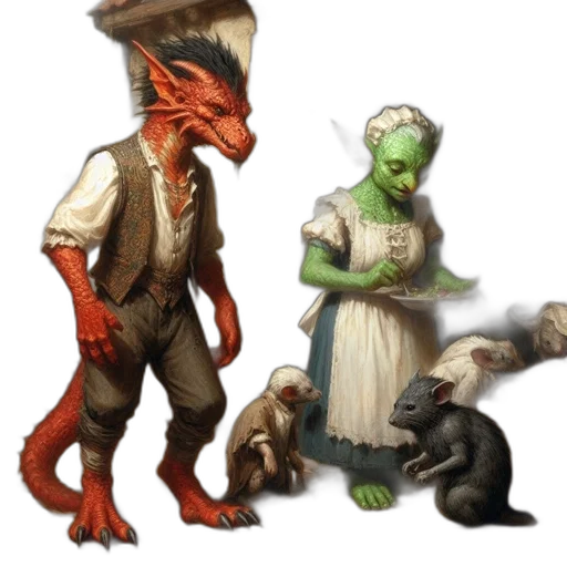creature, dragon, staff, concept art, fantasy art, 3d render, pixel art, earth tones transparent PNG cut-out