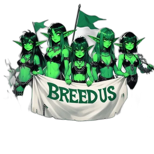 concept art, comic book art, fantasy art, pixel art, green, group, elven-like, figures transparent PNG cut-out