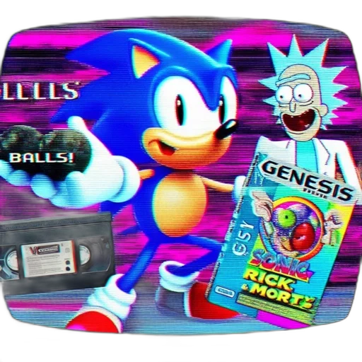 vaporwave, 3d render, pixel art, cyberpunk, blue, sonic, hedgehog, holds transparent PNG cut-out